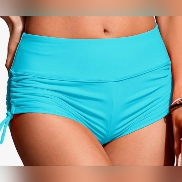 130.🆕XS CRZ YOGA High Waisted Turquoise Adjustable Ruched Side Swim Shorts - Picture 2 of 8